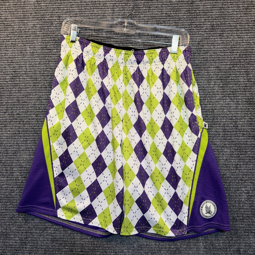 Flow Society Shorts Mens SMPurpleGreen Argyle Lacrosse Mesh Performance Athletic